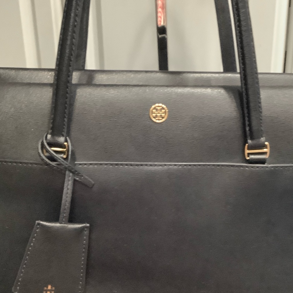 🔥🔥🔥TORY BURCH PARKER LARGE TOTE Black Saffiano Leather Tote Bag SALE SALE SALE - Picture 4 of 12